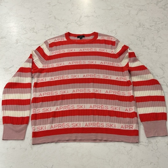 J. Crew Women’s Size XL Red Cream Pink Striped Margot Apres Ski Ribbed Sweater - Picture 3 of 12